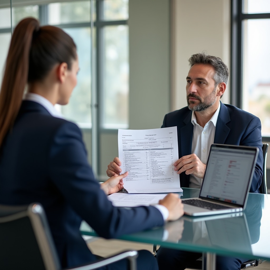 Professional consultation discussing service fees and project costs with client